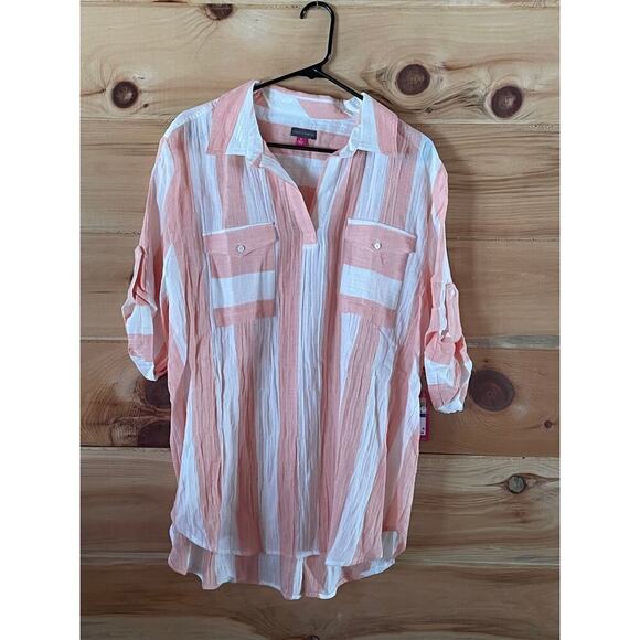NWT! Vince Camuto Striped Women's Tunic. XL. Orange.white. MRSP$109 front pocket - Picture 1 of 5